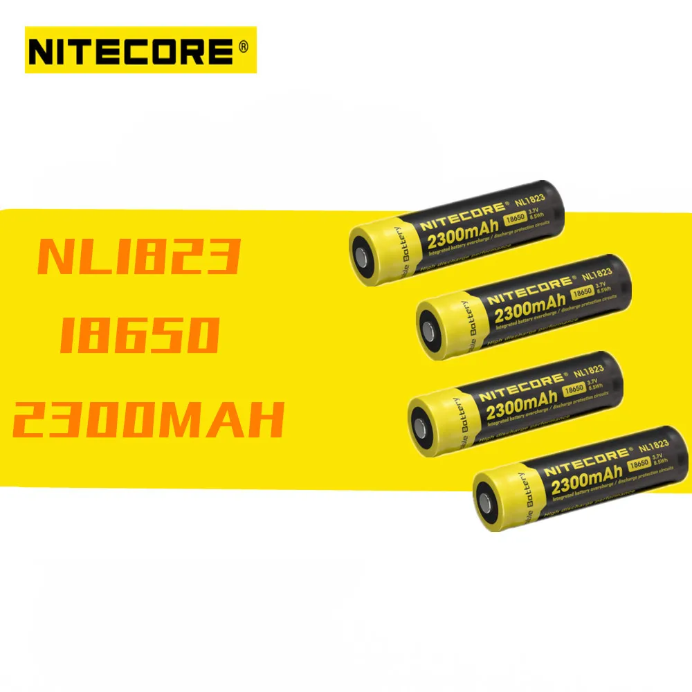 

4pcs Nitecore NL1823 18650 2300mAh 3.7V 8.5Wh Rechargeable Li-on Battery high quality with protect for High Drain Devices