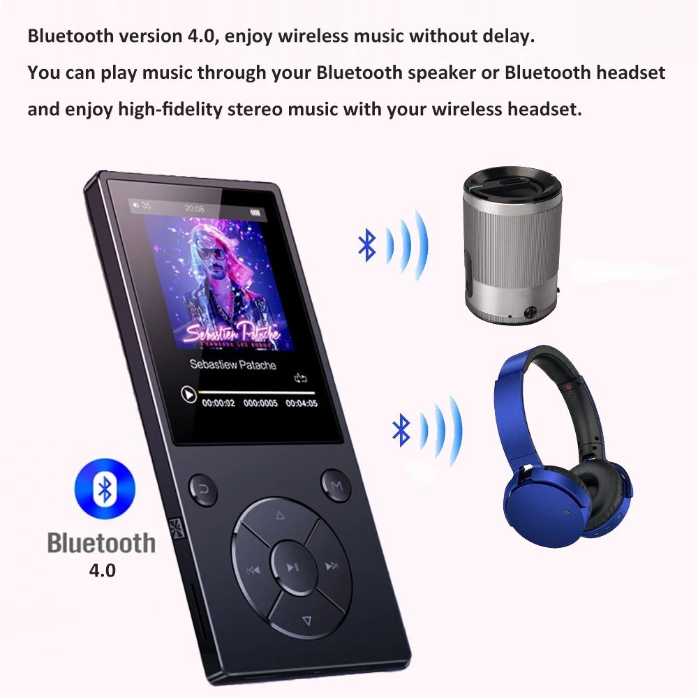 Портативный MP4 плеер с динамиком 16 Гб Bluetooth 4 0 Hifi 2 экран музыкальный fm радио запись