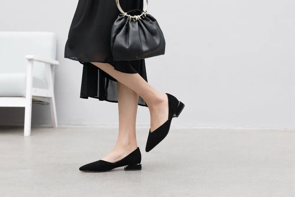 Lenkisen/офисные женские туфли на низком каблуке с острым носком; Замшевые женские туфли-лодочки без застежки; элегантные весенние туфли размера плюс Клубные ботинки; L9f7