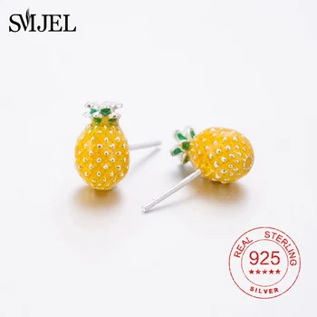 

SMJEL Bohemian Cute Pineapple Stud Earrings Women 100% 925 Silver Jewelry Trendy Fruit Birthday Party Earings for Women Gift