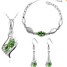 AU женщины дизайн новая мода Штраф 925 Серебряных ЗЕЛЕНЫЙ CZ Кристалл Кулон ожерелье браслет серьги четыре шт ювелирные наборы