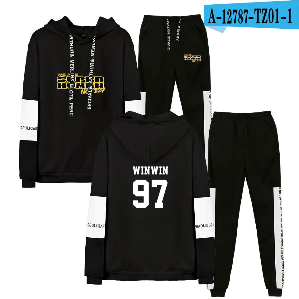 NCT 127 WE ARE SUPERHUMAN Толстовка костюм Kpop новые толстовки+ штаны для бега рекреационный стильный модный спортивный костюм - Цвет: black
