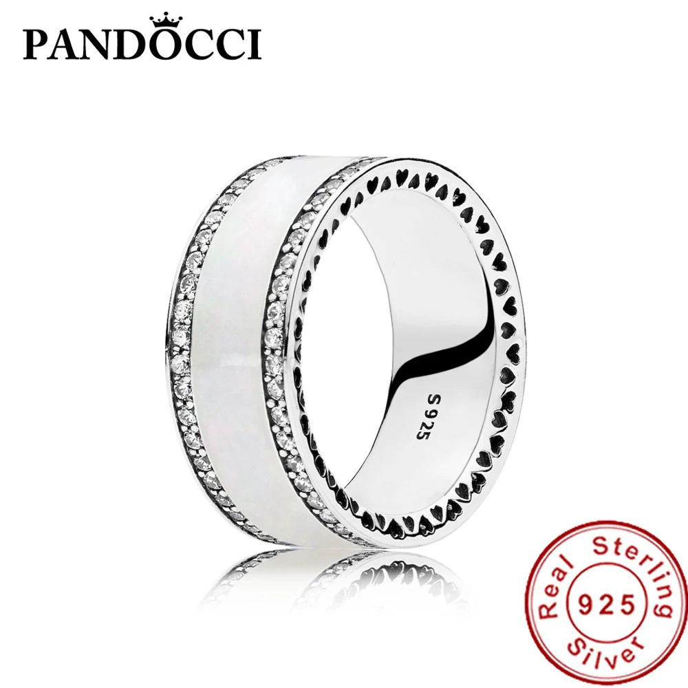 

PANDOCCI 100% 925 Sterling Silver 191024EN23 PEARLESCENT HEARTS OF BAND RING Original Vintage Jewelry Factory Wholesale