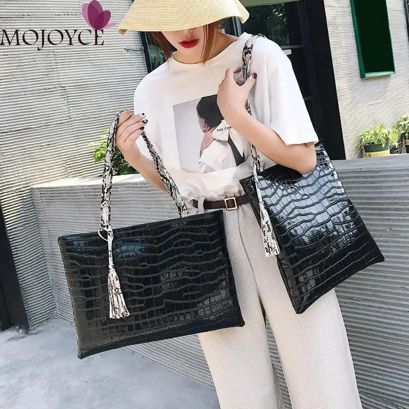 

Ladies Fashion Solid Color Large Capacity Shoulder Handbags Women Black Casual Top-handle Bags PU Leather Stone Pattern Totes