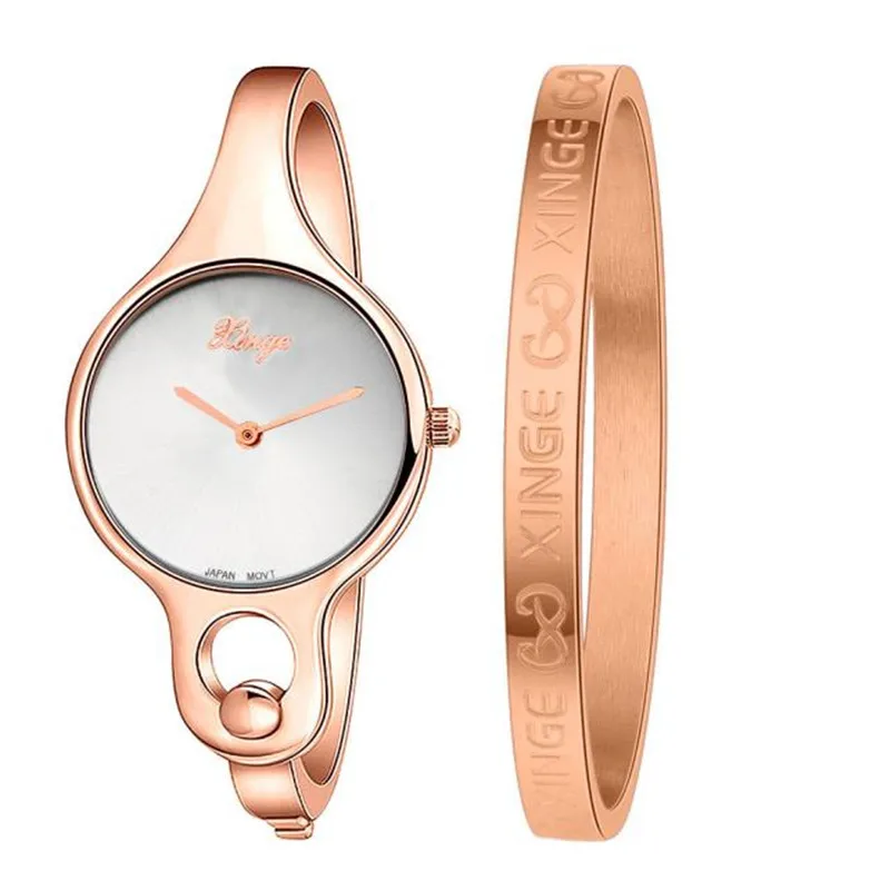 

Fashion Wristwatches Female Gold Dress Watch s feminino Women Gold Rhinestone Bangle Watch And Bracelet Set 2017 montre femme