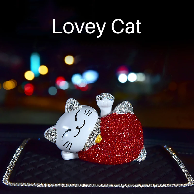

Car Ornament Crystal Diamond Cute Cartoon Cat Rhinestone Ornament Automobiles Interior Dashboard Swing For Women
