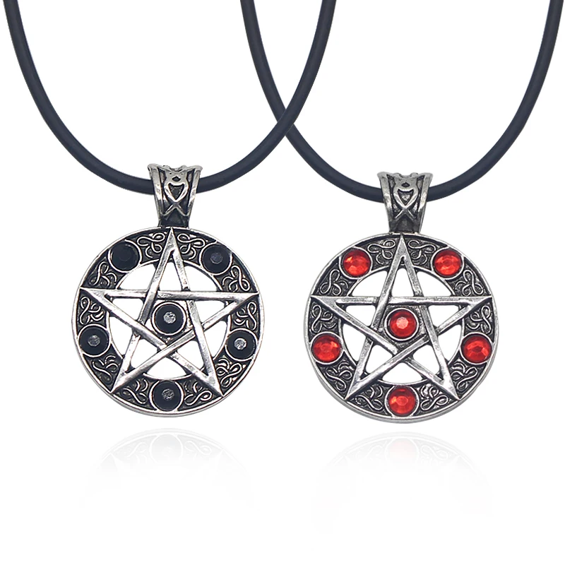 

Hot Anime Kuroshitsuji Pentagram Pendant Necklace Red Black Crystal Round Leather Chain Necklaces Unisex Cosplay Jewelry Colar