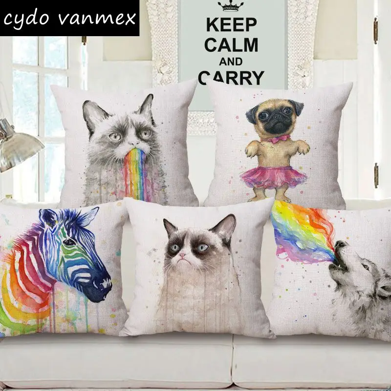 watercolor pug cushion cover creative animal cojines