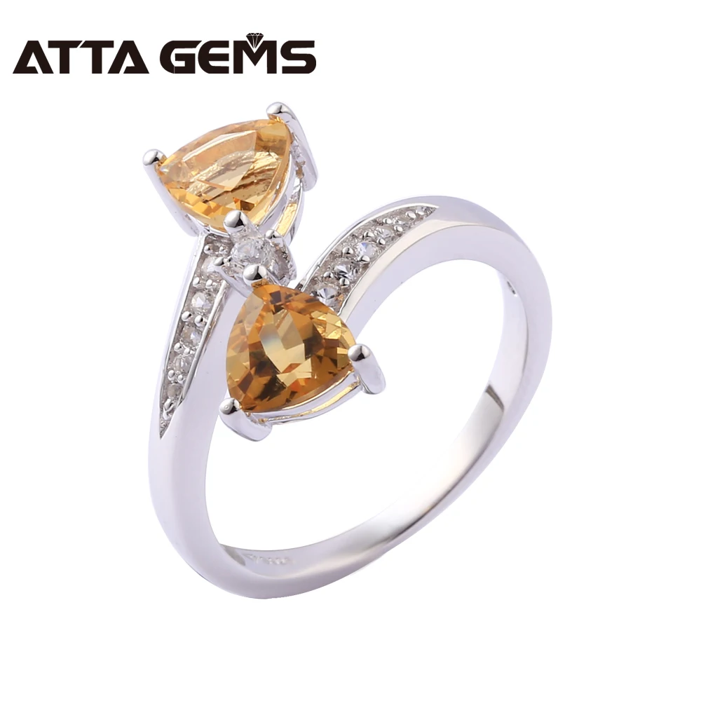 

Natural Citrine Silver Women Rings 2.6 Carats Natural Yellow Crystal All Clean Quality Casual Design Ladies Party Silver Rings