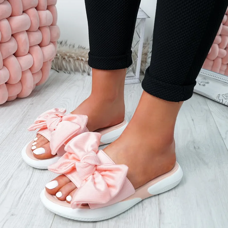 

PUIMENTIUA 2019 New Fashion Women Ladies Bow Flats Sandals Slip On Sliders Peep Toe Casual Shoes Female Sandals Shoes Size 35-43