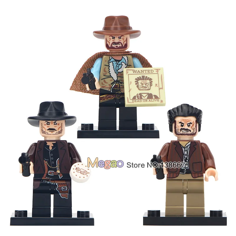 

3PCS/LOT WM6026 Cowboy The Good The Ugly The Sad Old Fashion Movie Characters Action Building Blocks Children