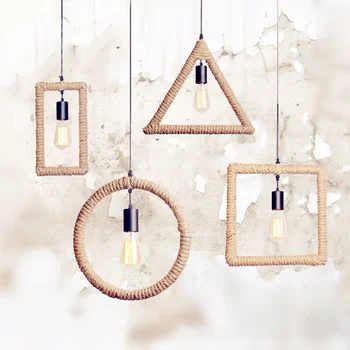 

Retro Single Heads Rope Pendant Lights Loft Vintage Lamp Restaurant Bedroom Dining Room Pendant Lamp Hand Knitted Hemp Rope Ligh