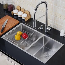 Кухонная раковина 304 нержавеющая сталь раковина двойная чаша набор корыт утолщенная корыта стол и нижний кухонные горшки и блюда