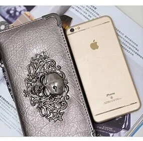 

Wholesale 10* Cool Retro Skull Wallet for Women Vintage Clutch Bag Silver