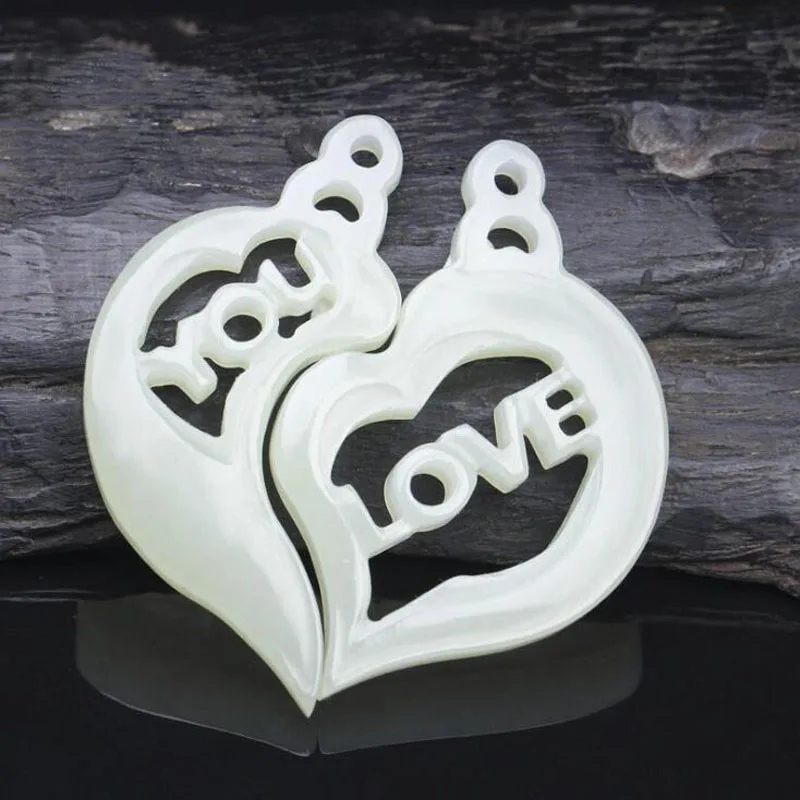 

Yu Xin Yuan fine jewelry Natural Hetian Jade LOVE Hollow Carving Couples Jade Pendant loving blessing necklace