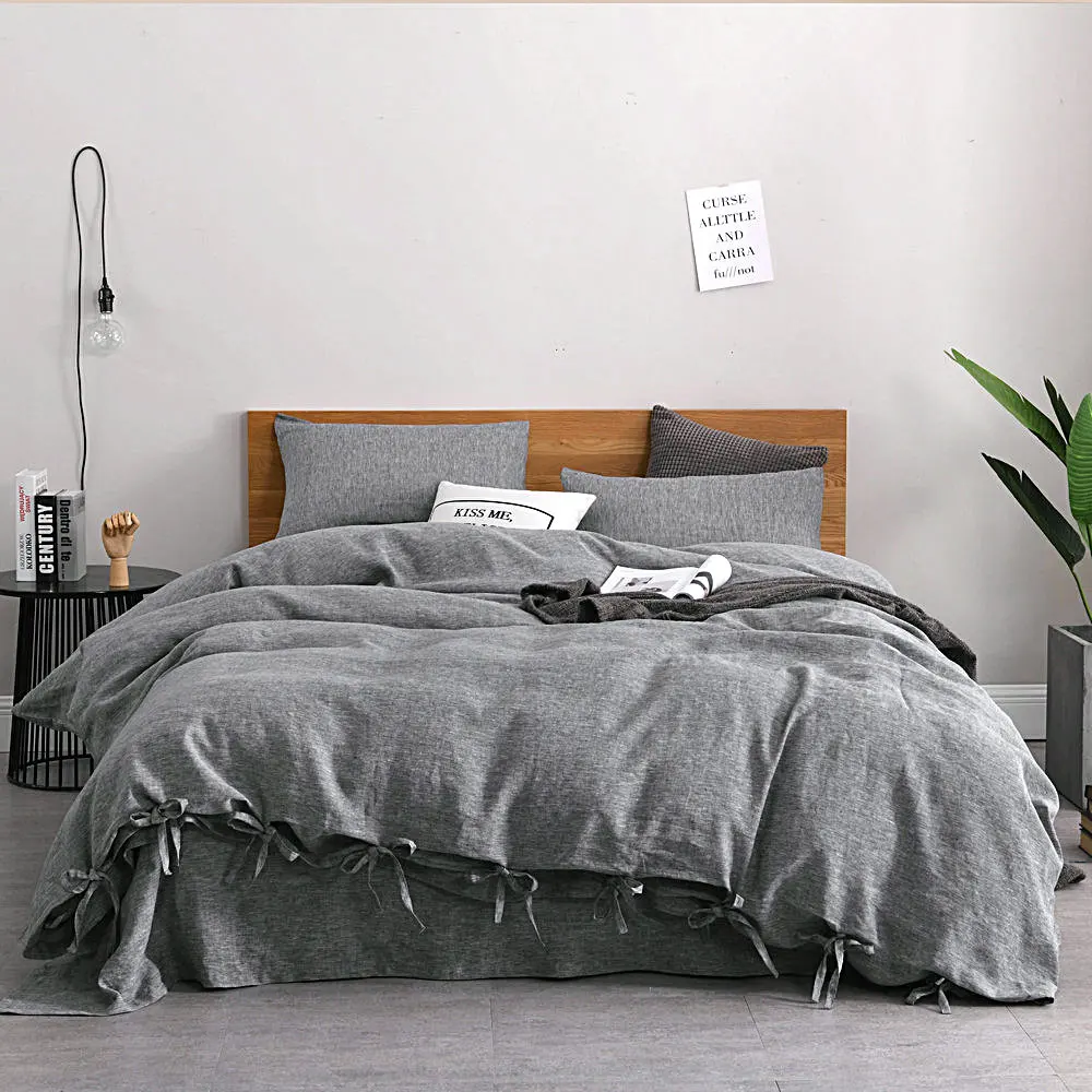 

Denim Yarn dyed Linen Duvet Cover sets with Tie Linen Bed sets 3pc/lot multicolor