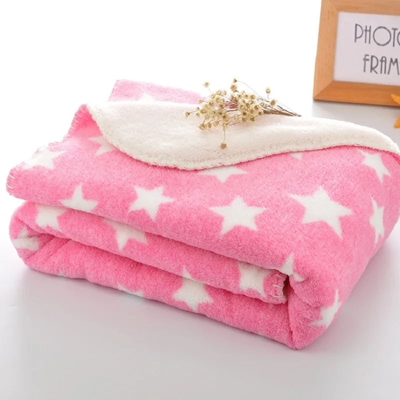 Baby Blanket Thermal Coral Fleece Star Blanket Infant Swaddle Nap Receiving Stroller Wrap For Newborn Baby Bedding Bebe Blankets 2