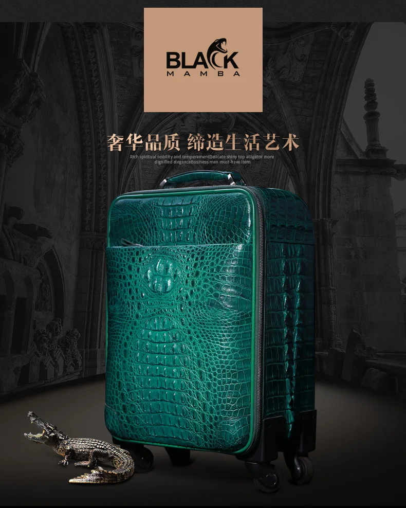 Heimanba аллигатора чемодан универсальный колеса для мужчин и женщин чемоданы бизнес молния путешествия 18 дюймов пароль кожаный чемодан