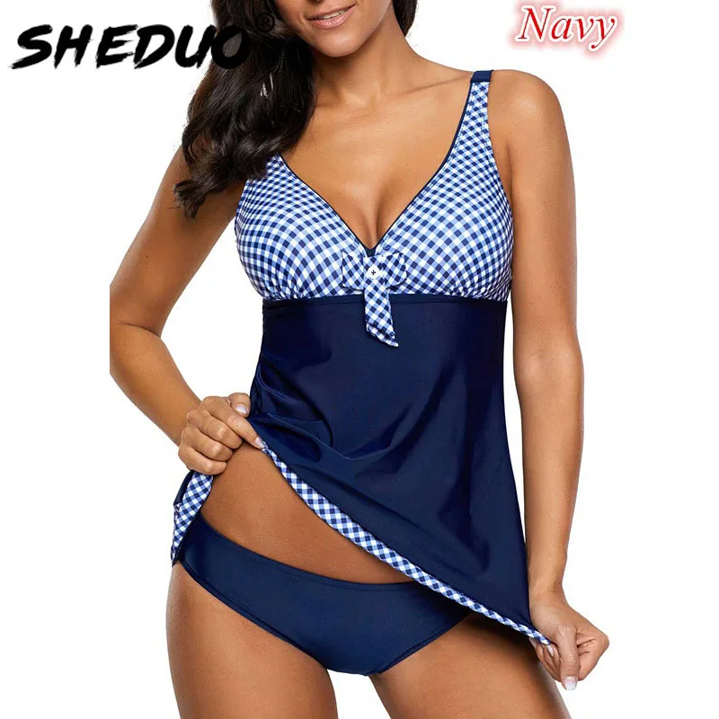Plus Size Tankini For Women Swimwear Plaid Sexy Bikini Bathing Suit Beach Wear Swimsuit Bow Tied Deep V Bodysuit Plus Size Tankini For Women Swimwear Plaid Sexy Bikini Bathing Suit Beach Wear Swimsuit Bow Tied Deep V Bodysuit