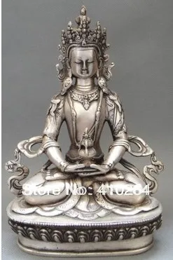 

20 cm Old Tibet Tibetan Buddhism Silver Bodhisattva Guan Yin Buddha Statue 950g