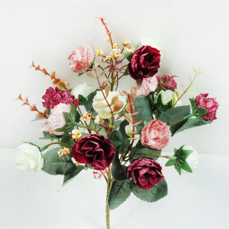 1Bunch Fresh Artificial Rose Flowers 21 Heads Romantic DIY Fake Silk Floral for Wedding Party Home Decoration