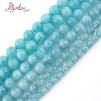 

6,8,10,12,14mm Smooth Round Bead Blue Aquamarines Quartz Stone Beads For DIY Necklace Bracelets Jewelry Making 15" Free Shipping