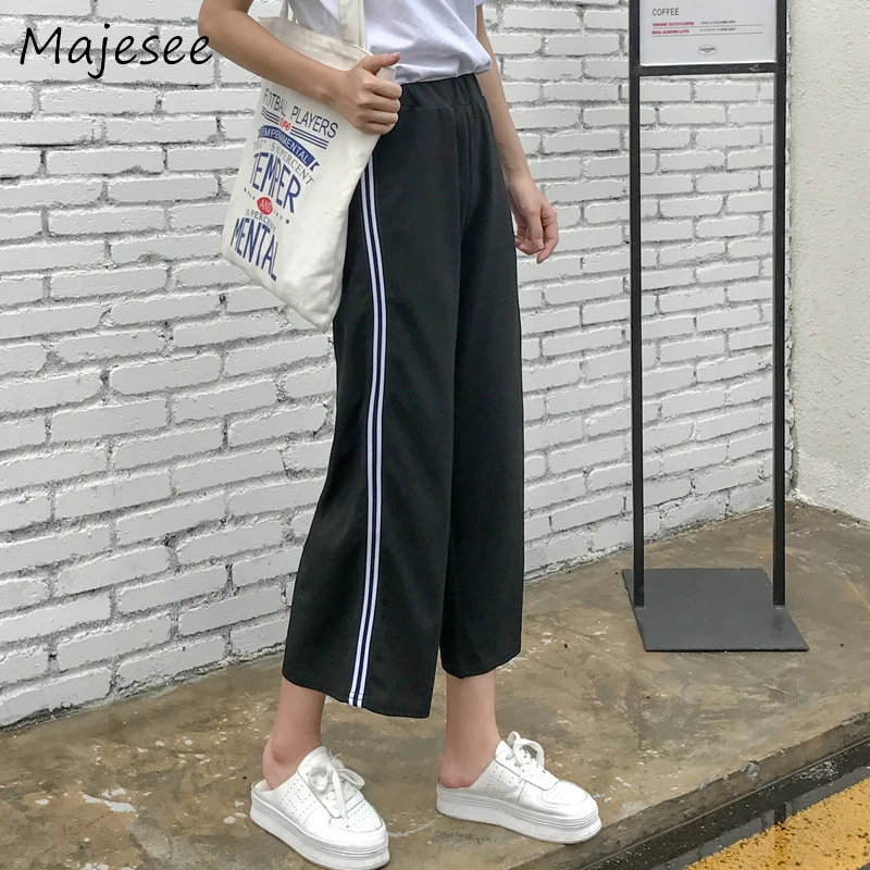 

Korean Style Chic High Waist Patchwork Wide Leg Pants School Student Breathable Casual Loose Trousers Women Summer Womens Newest