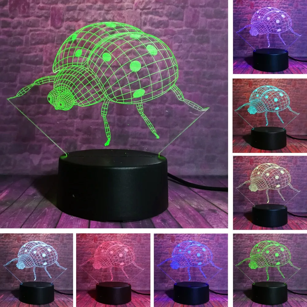 Новинка 3D насекомое Coccinella Septempunc Beatles LED 7 Цветов Градиентные настольные лампы с