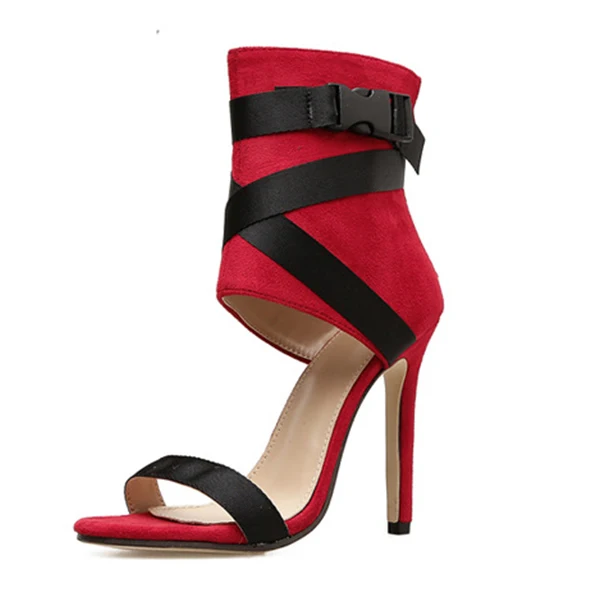 Красные, черные сандалии-гладиаторы в стиле пэчворк; женские сандалии на высоком каблуке со шнуровкой и перекрестной шнуровкой; пикантные босоножки; женская обувь; SWC0205