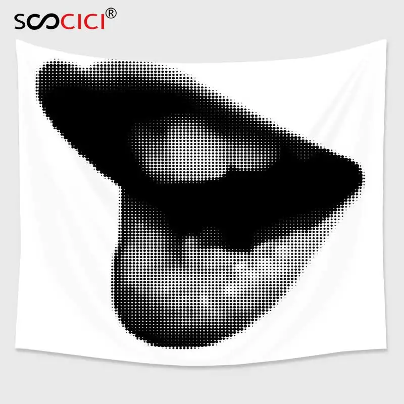 Cutom Tapestry Wall Hanging Modern Digital Dotted Spotted Stylized Sexy Happy Woman Lips Contemporary Display Black Grey White | Дом и сад