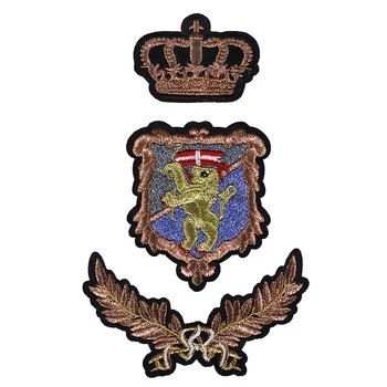 

10set Glitter Gold Crown Horse Leaves Badges Fabric Shoulder Chest Patches Embroidery Applique Iron on Clothes Decorated TH735