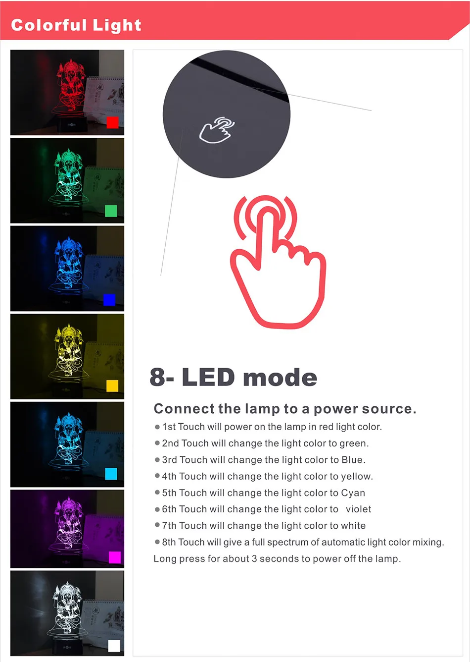 3d Nightlight for Ganesh LED RGB Touch Table Lamp (2)