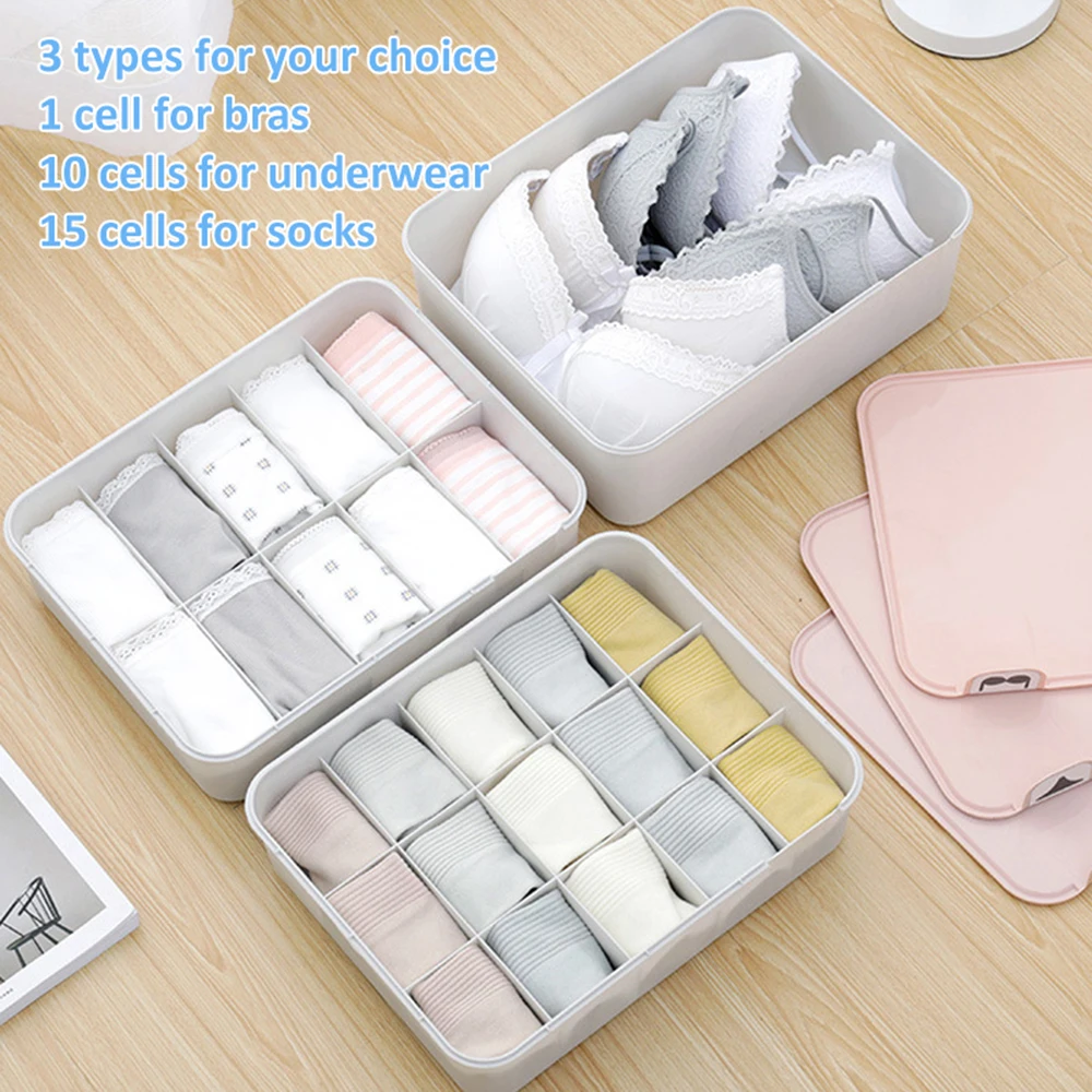 

10/15 Grids Storage Boxes Family Plastic Bra Underwear Organizer Socks Stackable Holder Cover Cloth Storage Box Container