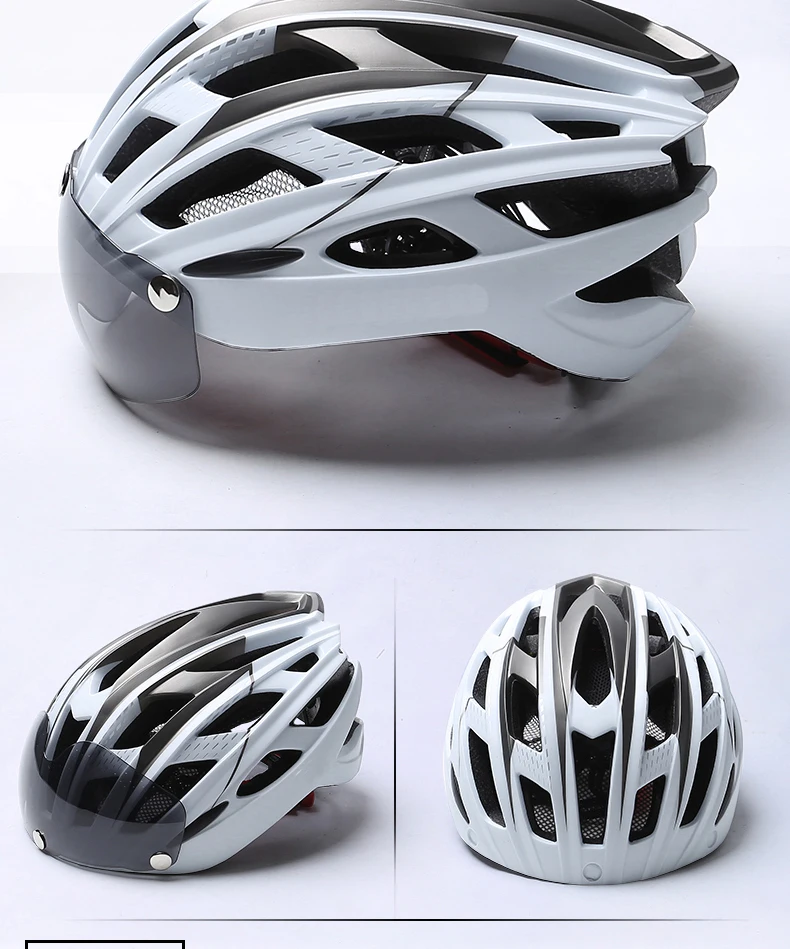 Szelyia Велоспорт шлем линзы солнцезащитные очки козырек велосипедный шлем da bicicleta bici Mtb велосипедный шлем 57-61 см - Цвет: white in grey lens