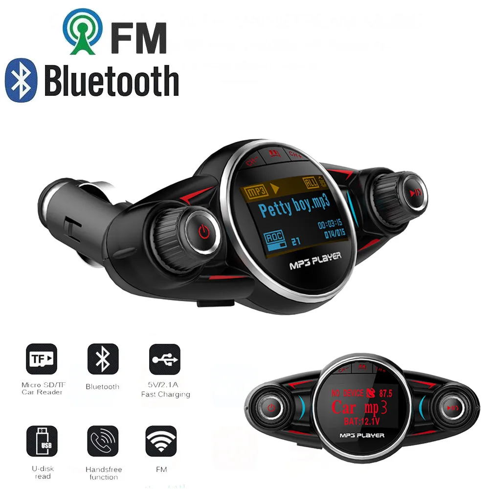 

2019 New Design Bluetooth Car FM Transmitter Wireless Radio Adapter USB Charger LED dot matrix screen Mp3 Player 4.0+EDR#P20