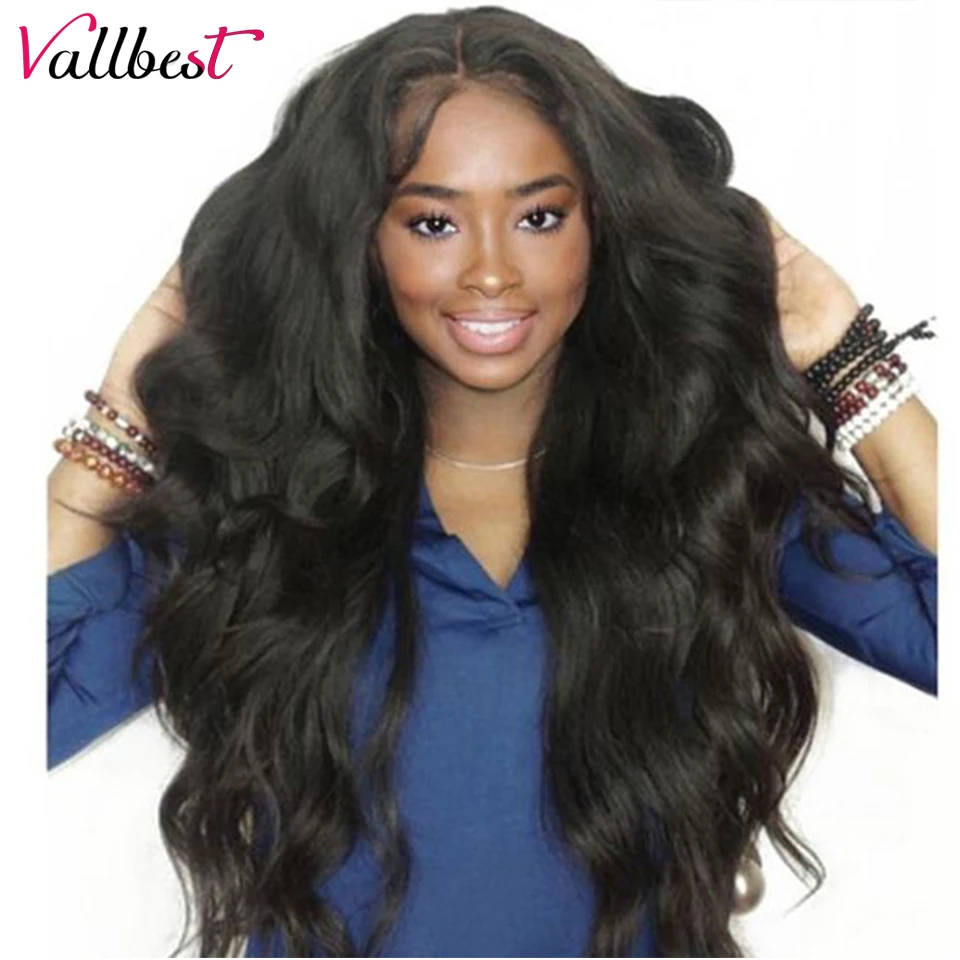 Vallbest бразильские объемные волнистые человеческие волосы на кружеве парики 150% Плотность 13*4 кружевные передние парики с детскими волосами для черных женщин Remy 1B