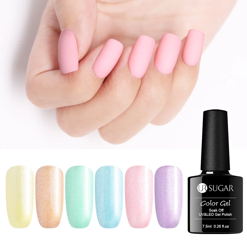 

UR SUGAR 7.5ml Gel Polish Purple Pink Pure Nail Color Soak Off UV Gel No Wipe Matte Platinum Top Coat Nail Art Gel Polish