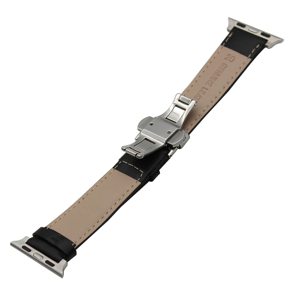 Ремешок для часов из натуральной кожи для iWatch Apple Watch 38 мм 42 мм ремешок с бабочкой и пряжкой сменный ремешок браслет на запястье черный коричневый