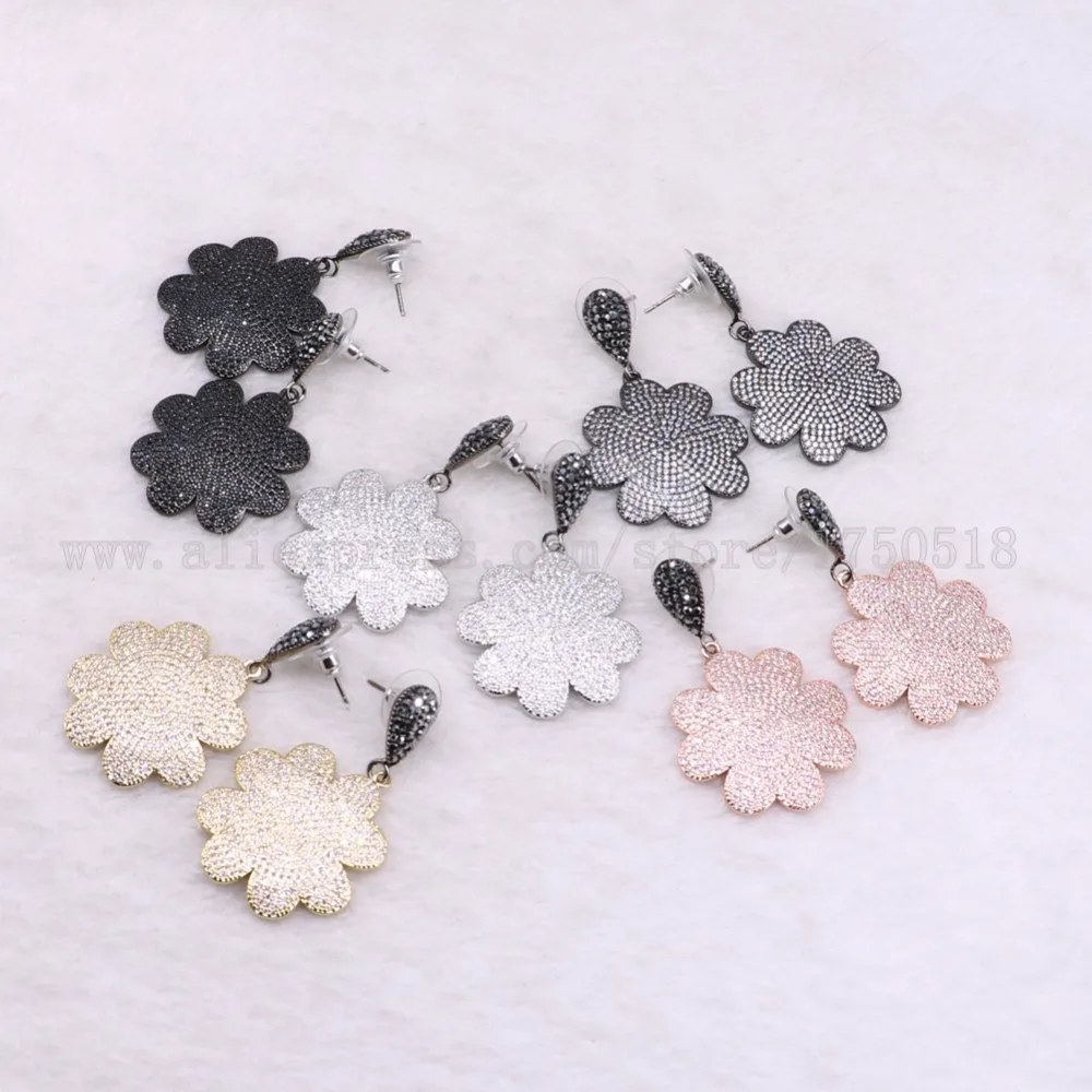 

3 pairs flowers earrings mix colors druzy earrings pave zircon dangle earrings drop earrings Gems stone jewelry 3525