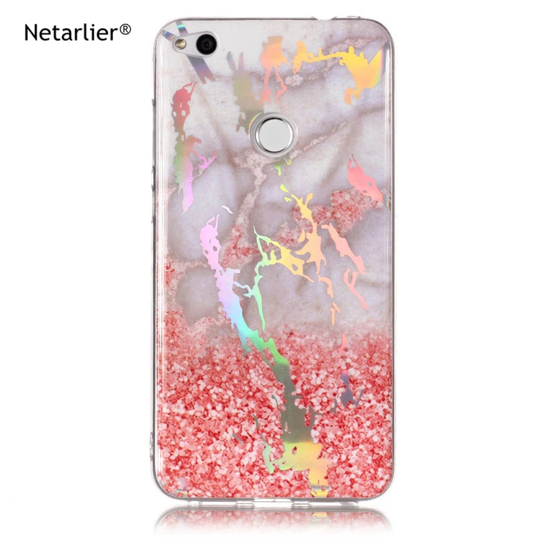 

Netarlier Case For Huawei P8 Lite2017 Color Laser Pattern Marble IMD TPU Soft Case Glossy Back Cover Electroplating Bling Chrome