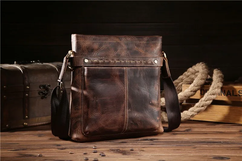 

Shoulder Bag Man Brown Small Lightweight Genuine Leather Unique Simple Vintage Style Daily Outdoor Activities Party Handy