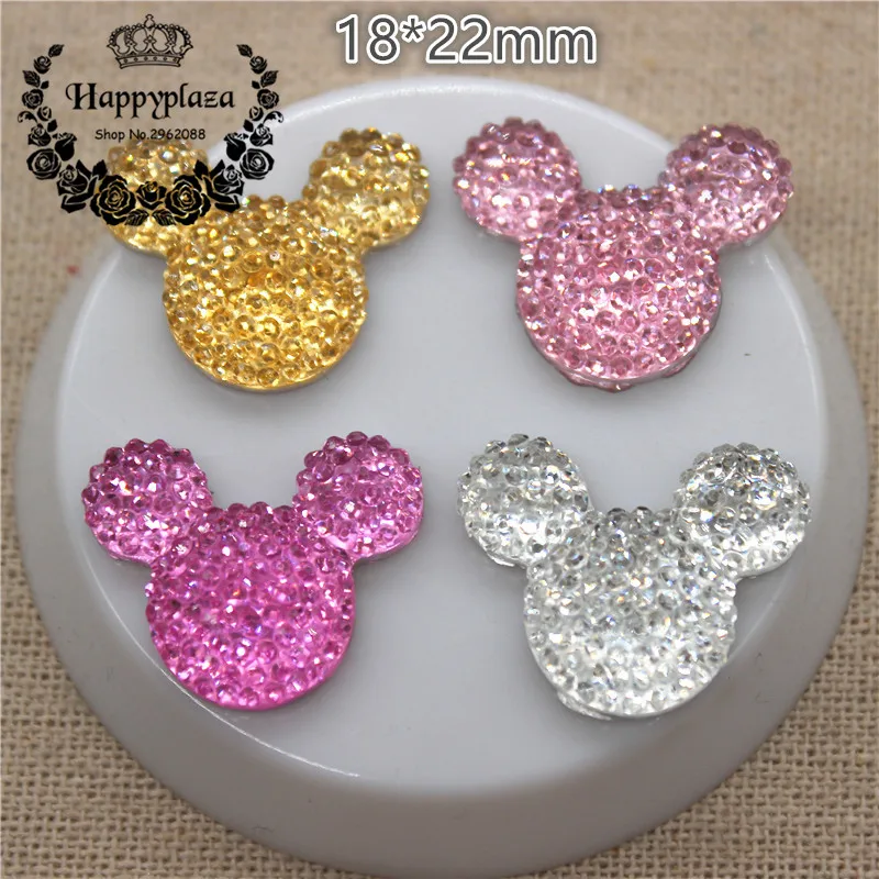 

30pcs Kawaii Resin Shiny Rhinestone Mouse Flatback Cabochon DIY Craft Decoration,18*22mm