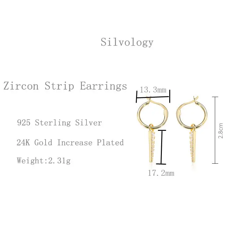 Серьги кольца с цирконом silvologic элегантные золотые серьги из стерлингового
