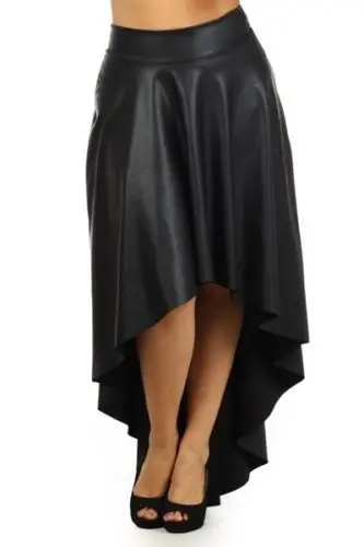 

Plus Size XXS-6XL Black Faux Leather High Low/Hi Lo A-Line Pleated Skater Flare Maxi Skirt Saia Longa Woman Long Dovetail Skirts