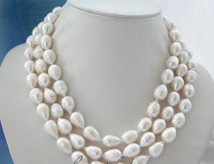 

fast Z4495 NATURAL 3row 16mm white drip freshwater cultured pearl necklace NEW
