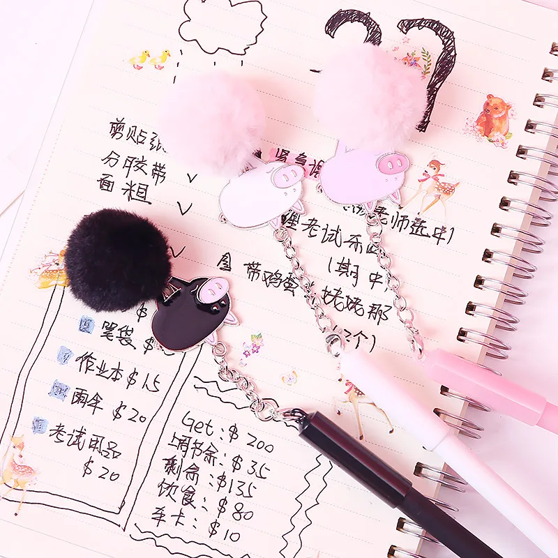 Плюшевый мячик-подвеска в виде мультяшной свиньи, гелевая ручка, милая, 0,5 мм, черные чернила, ручка для подписи, рекламный подарок, канцелярские принадлежности, школьные принадлежности