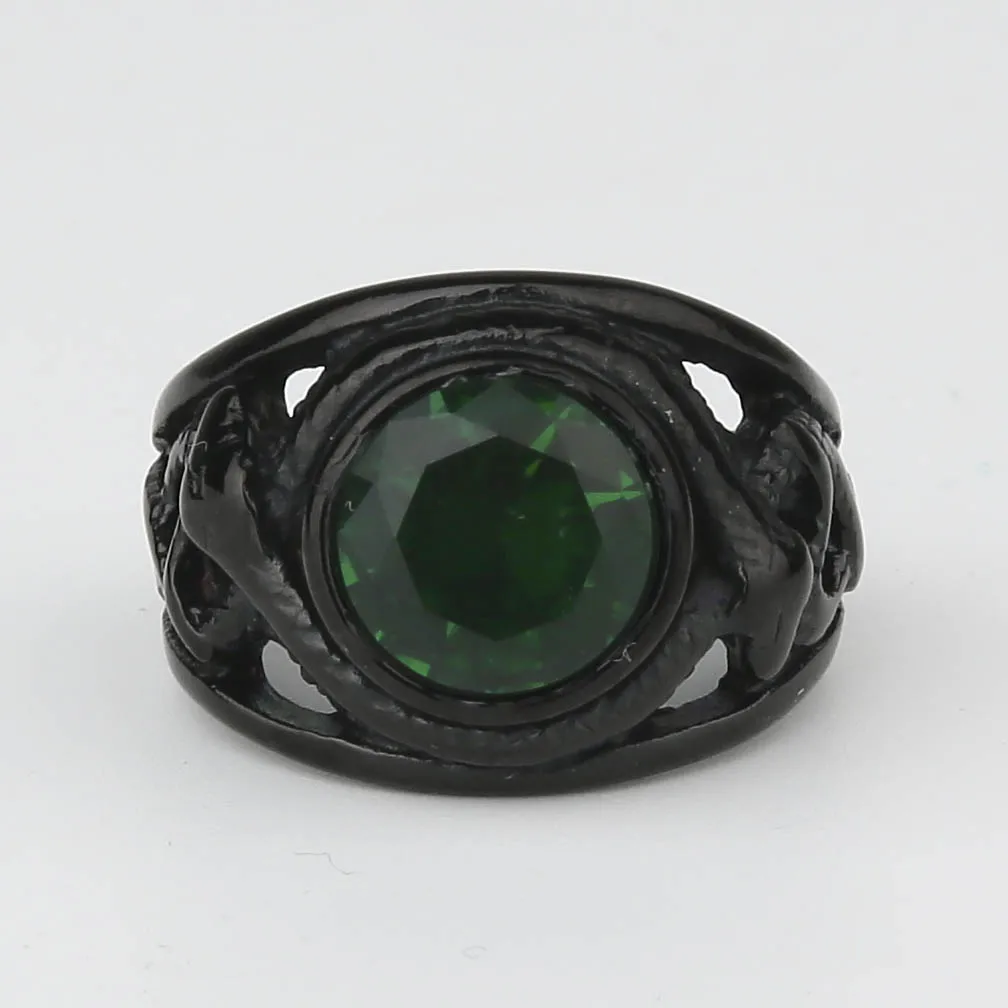Valily, мужское кольцо с двойной змейкой, красный/черный/зеленый кристаллы, кольцо из черной нержавеющей стали, винтажное панк крутое циркониевое кольцо для мужчин и женщин