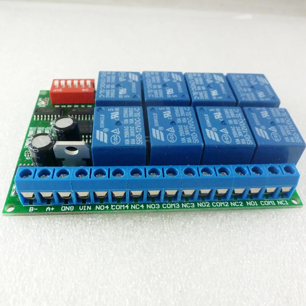 8 канальный DC 12 В RS485 релейный модуль Modbus RTU 485 переключатель дистанционного управления для PLC PTZ камеры наблюдения безопасности