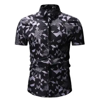 

Beach Men's Casual Shirts Cotton Polyester Floral Print Turn-down Short Sleeves Holiday Vacation Male Dress Shirts 2019 NEW YS33