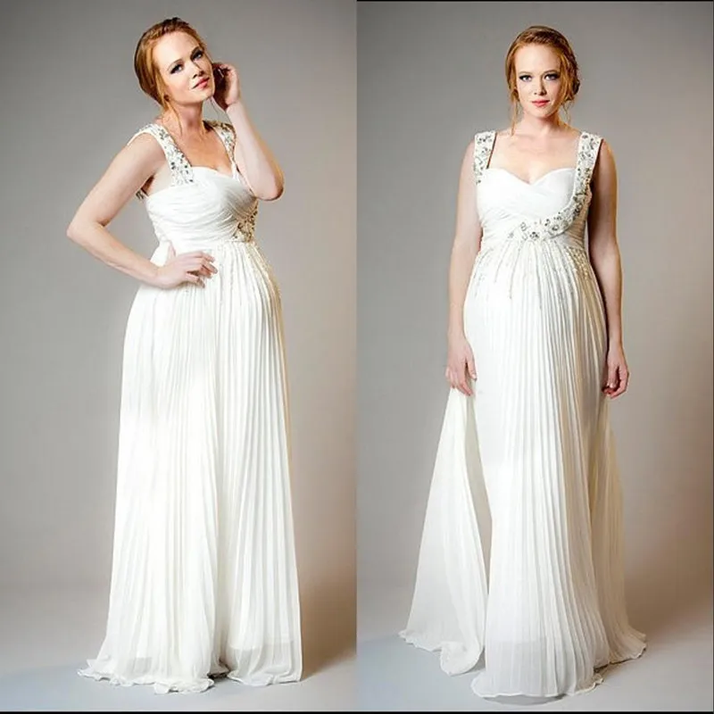 Белое шифоновое свадебное платье для беременных размера плюс, расшитое бисером, Vestido De Noiva, модные длинные женские свадебные платья на заказ, дешевые